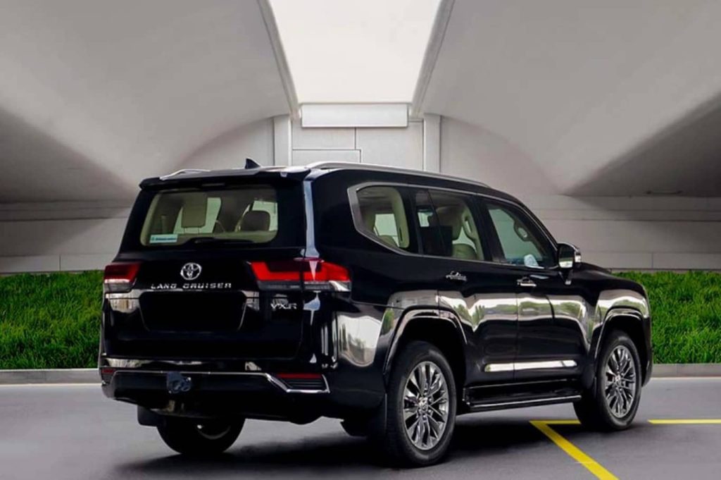 Renting Toyota Land Cruiser 4x4 SUV in Dubai Back View