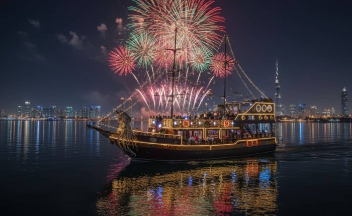 Dubai Canal Pirate Ship Dinner Cruise Fireworks