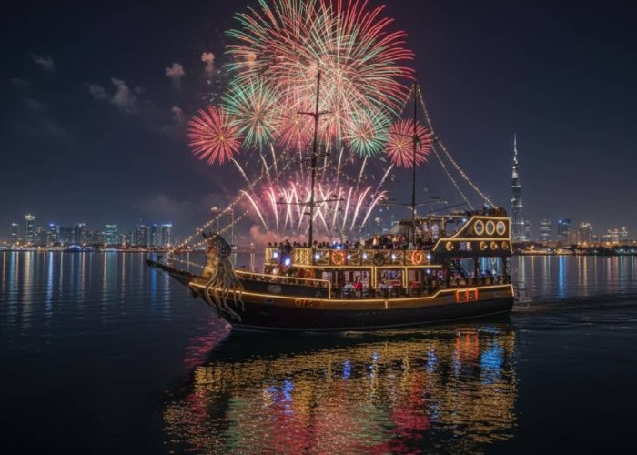 Dubai Canal Pirate Ship Dinner Cruise Fireworks
