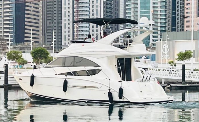 45 FT Meridian Yacht Rental Dubai cruising in Dubai Marina