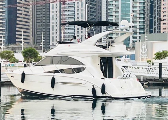 45 FT Meridian Yacht Rental Dubai cruising in Dubai Marina