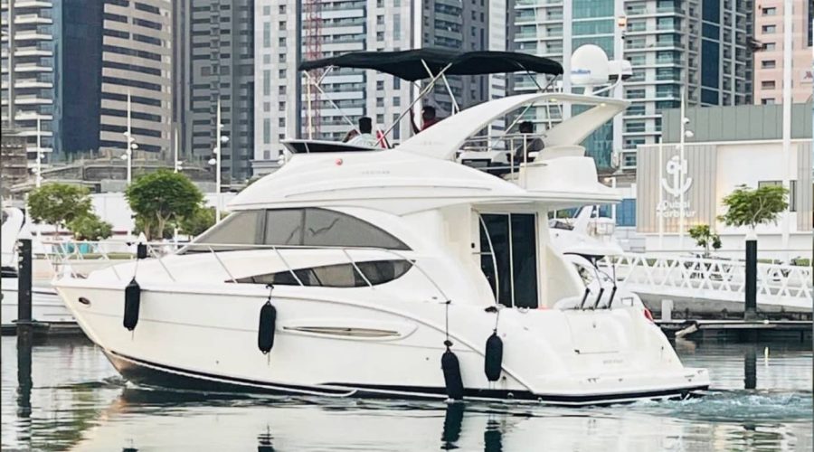 45 FT Meridian Yacht Rental Dubai cruising in Dubai Marina