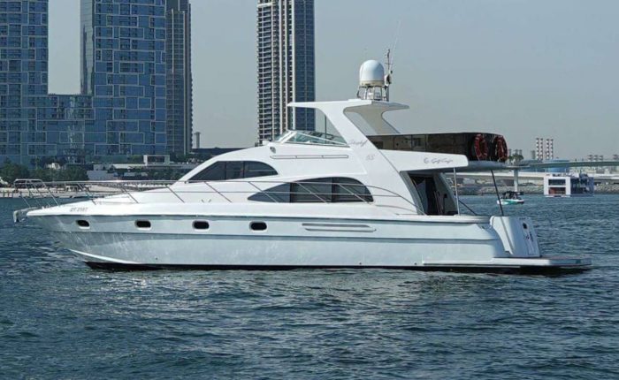 60 FT GulfCraft Yacht Rental Dubai cruising along Dubai Marina skyline