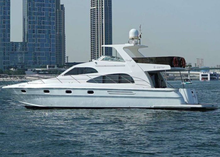 60 FT GulfCraft Yacht Rental Dubai cruising along Dubai Marina skyline
