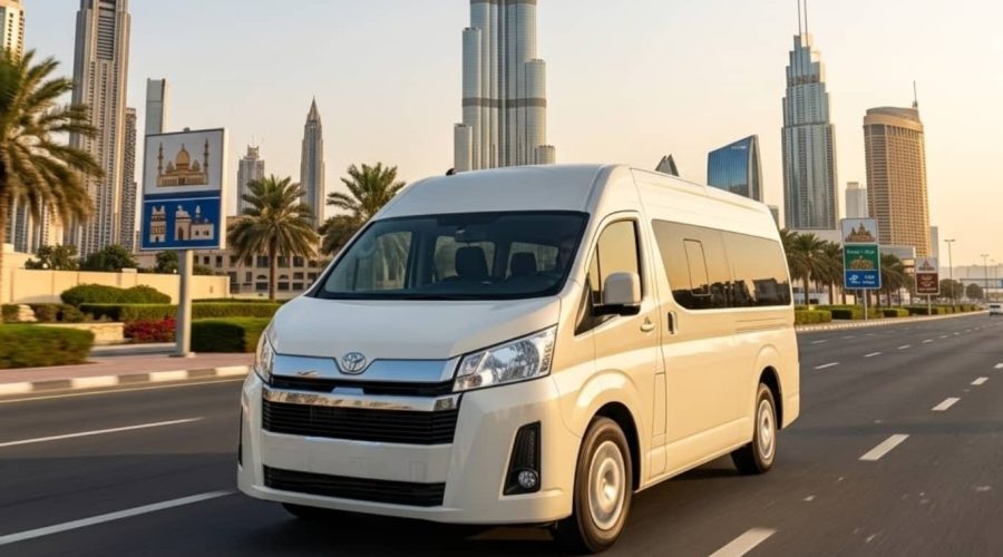 12 Seater Toyota Minibus Hiace Van exterior view for group travel
