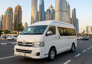 15 Seater Toyota Hiace Van Rental Dubai exterior view for group travel