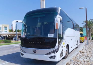 50 Seater Luxury Bus Rental Dubai luxury coach side view