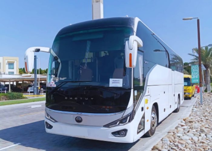 50 Seater Luxury Bus Rental Dubai luxury coach side view