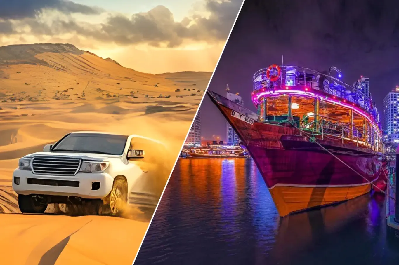 Desert Safari Dubai With Dhow Cruise Marina dune bashing adventure