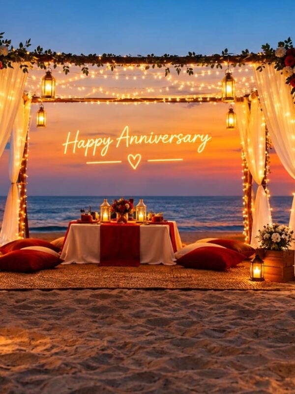 Anniversary Desert Dinner Dubai with a romantic private dining setup